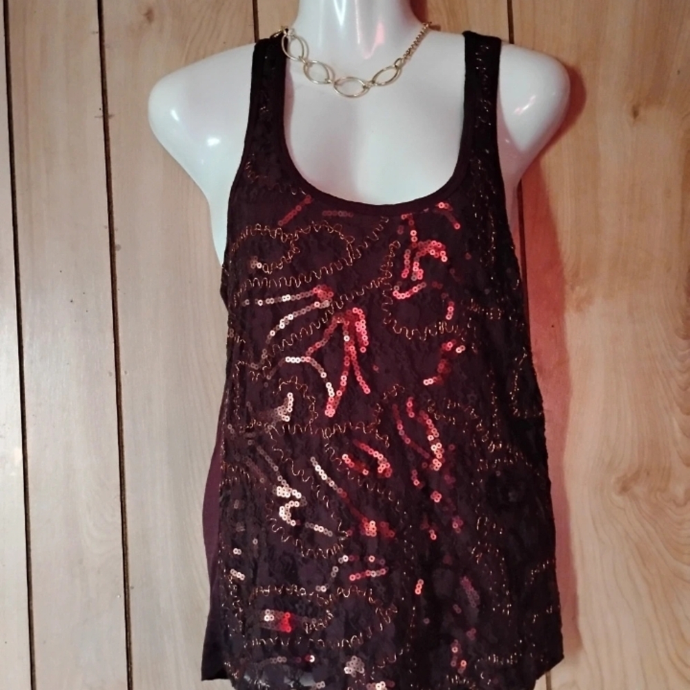 BKE Black and Red Sequin Tank Top